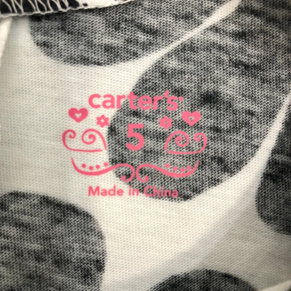 Carter's Top Girls Size 5 White Black Floral Daisy Red Pockets Long Sleeve Tunic